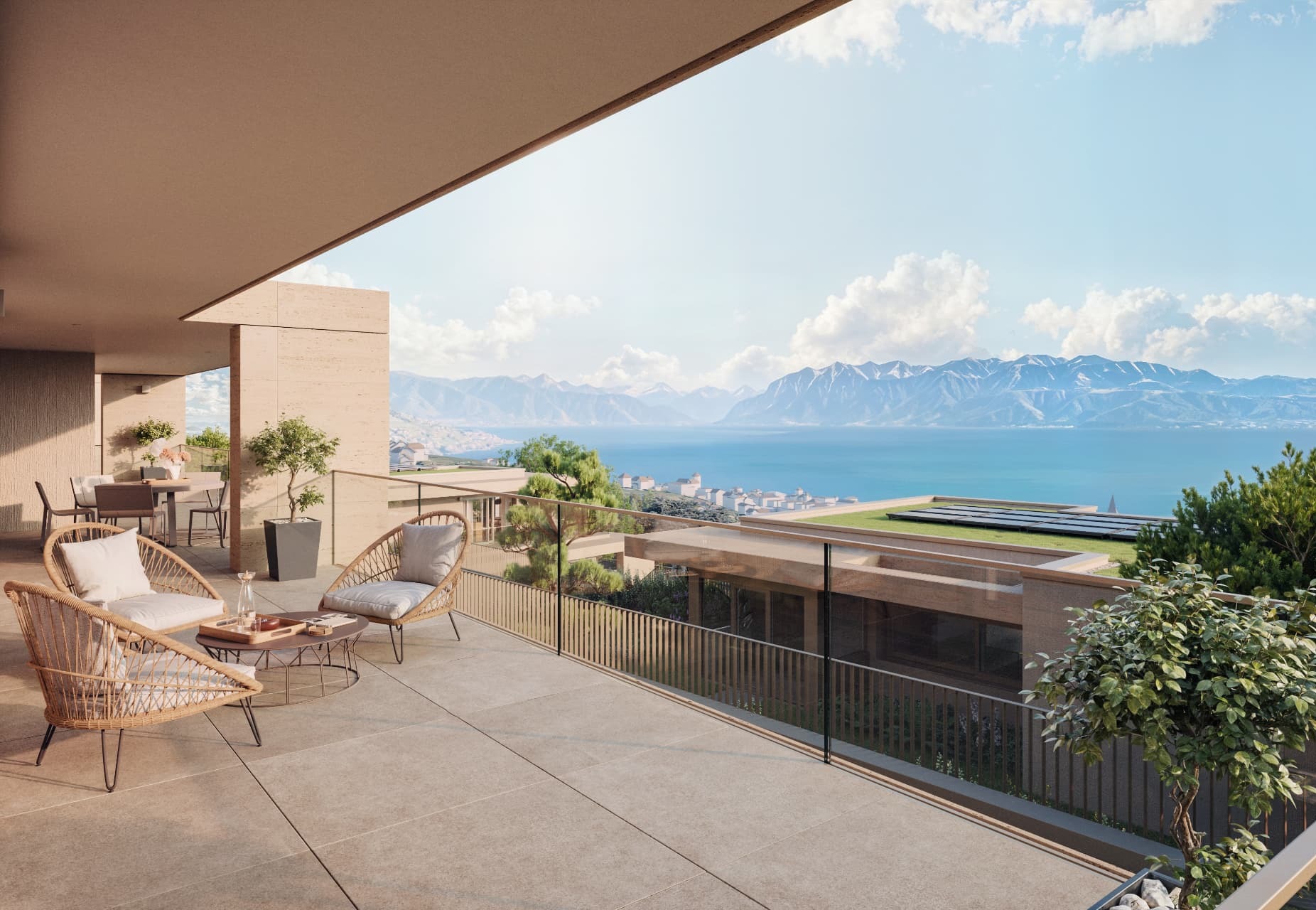 Terrasse avec vue sur les Alpes
