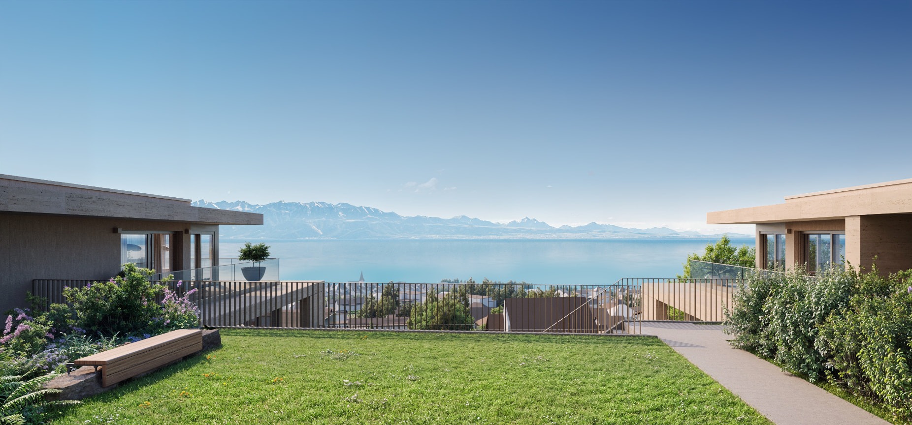 Jardin commun avec vue sur le Léman