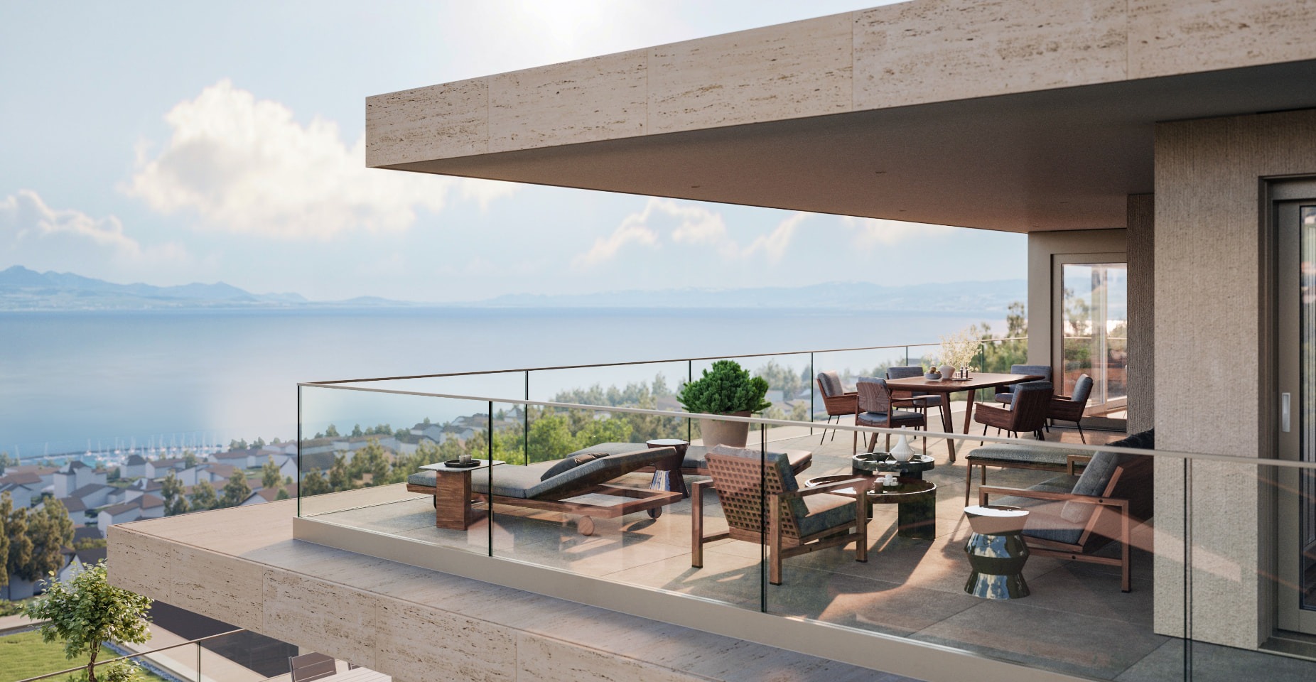 Terrasse panoramique avec transats