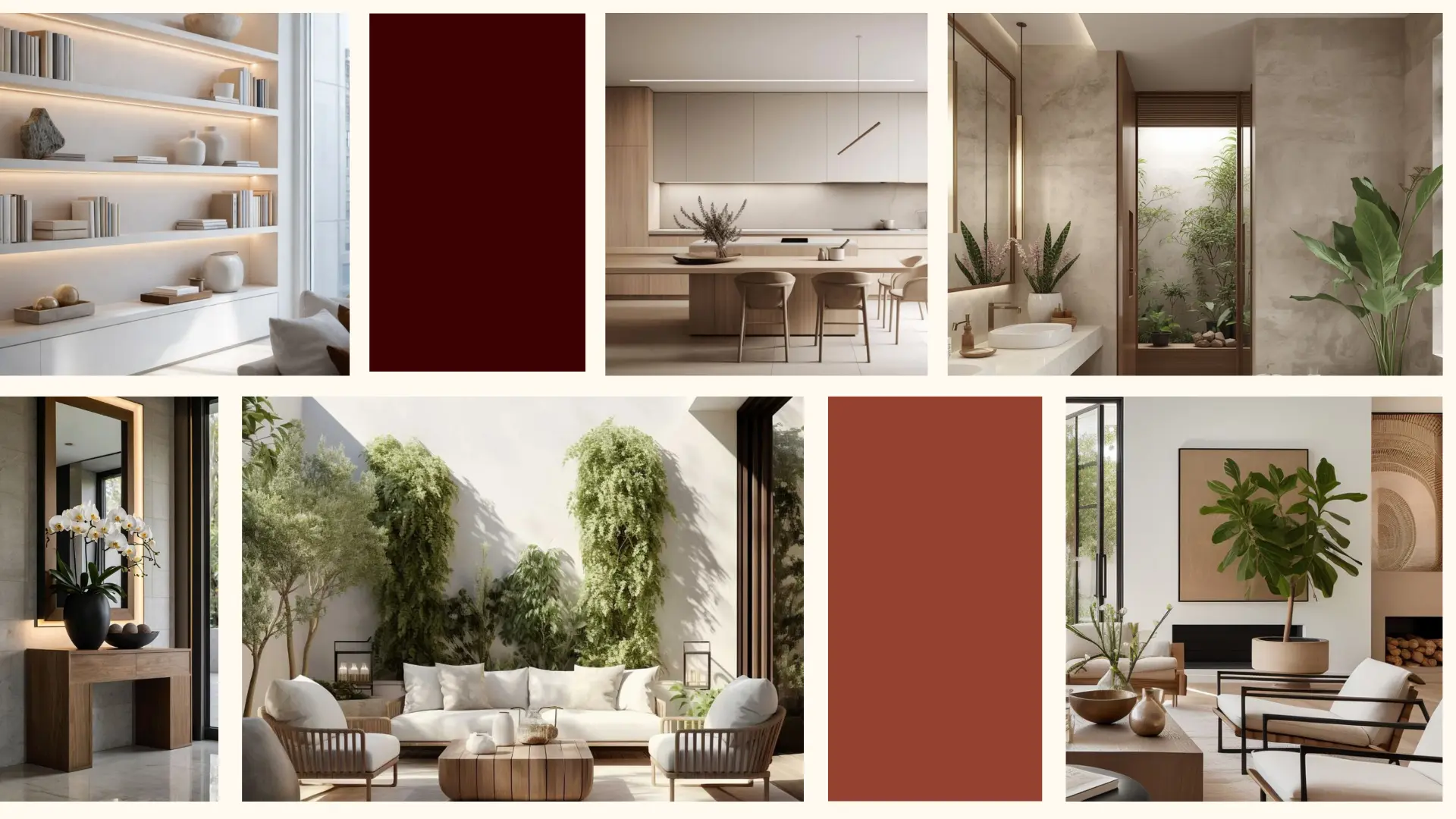 Moodboard — palette vert forêt, sauge et bois